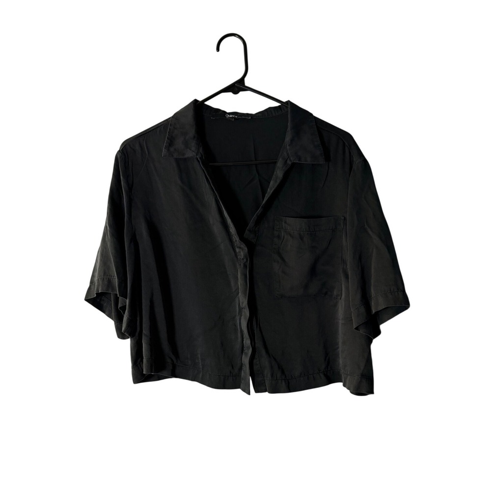 Quince Washable Silk Pajama Button Up Top Black Size M